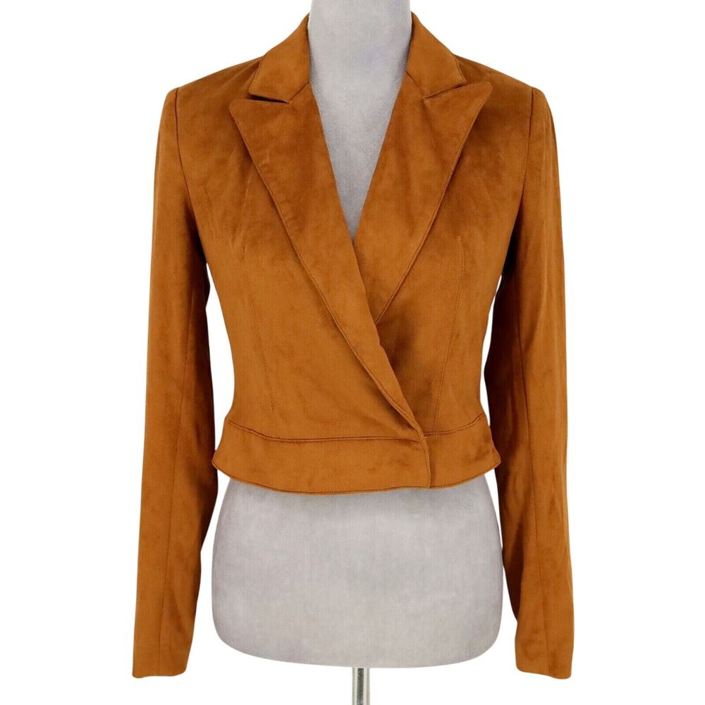St Olcay Gulsen Jacket Womens 4 Rust Camel Faux Suede Crop Moto Power Shoulder